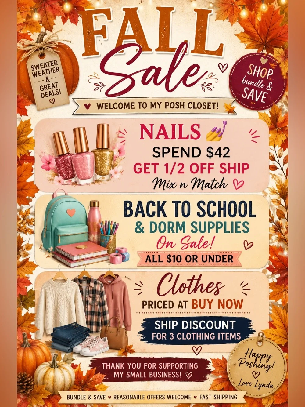 Fall Sale Back-to-School NAILS SUPPLIES CLOTHING.  Must bundle for ship discount